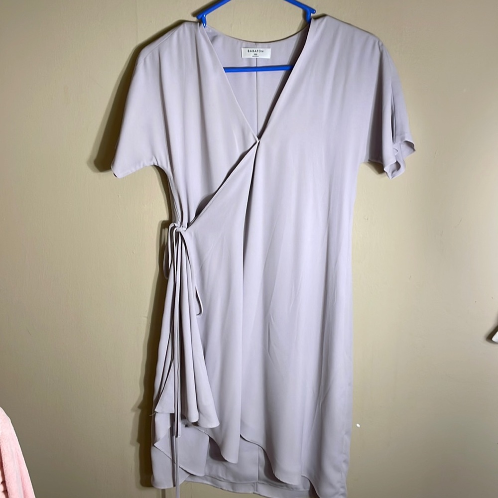 Aritzia Babaton Lavendar mini wrap dress.